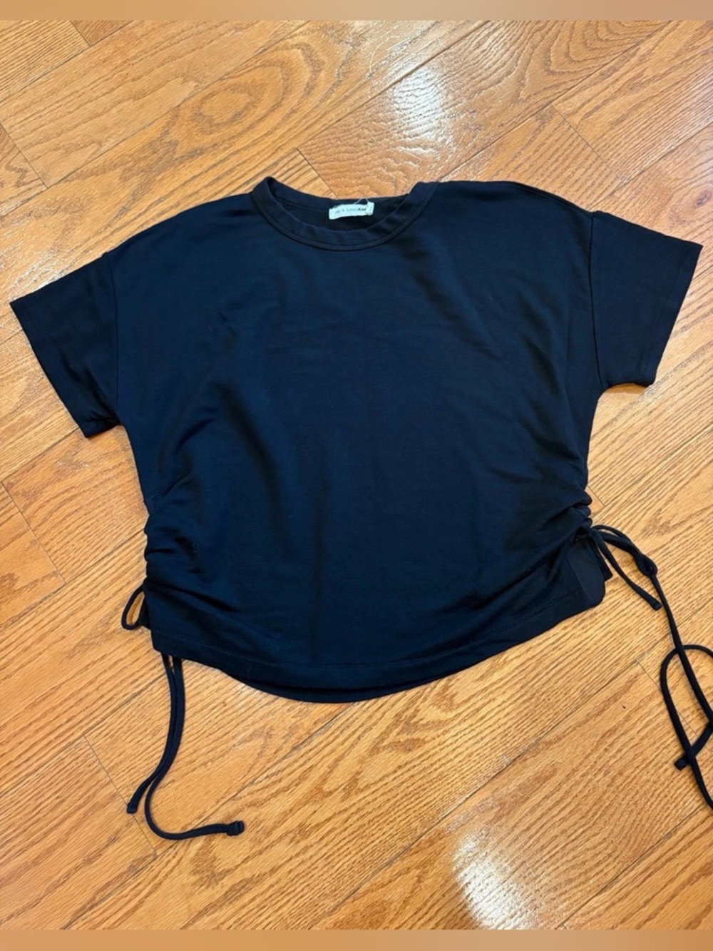 rag & bone Jean Black Ruched Side Tie Crop Top Tee Size Small